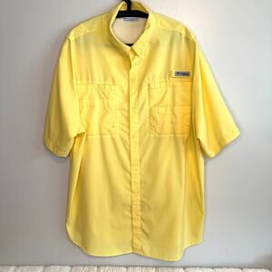 Columbia PFG Mens Short Sleeve Yellow Button Down Fishing Shirt XL Sportswear